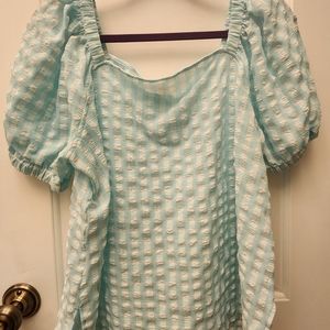 Anne Klein Gingham Blouse w/Pouf Sleeves